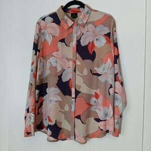 Worthington 70's Chic Women's Floral Print XL Retro Revival Boho Eclectic Blouse